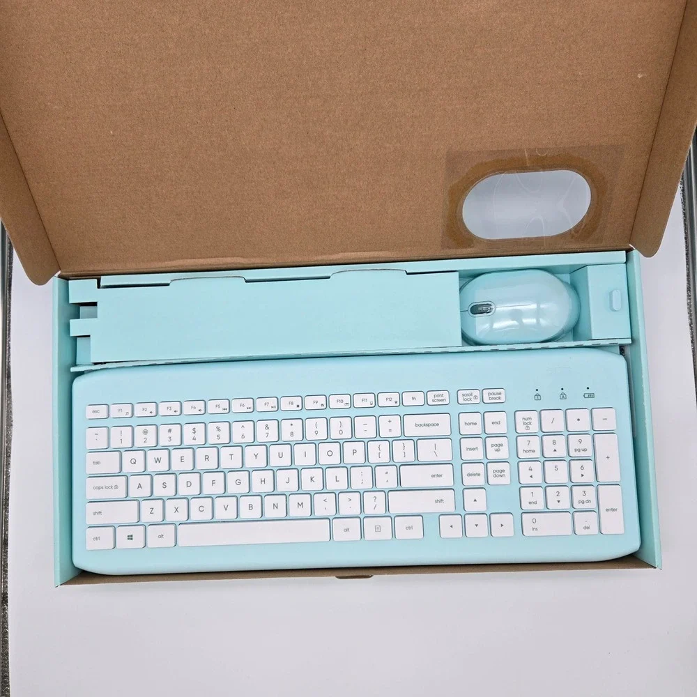 onn. Wireless Keyboard and Mouse Full Size Mint Green 104 Keys 1600 DPI Surf onn